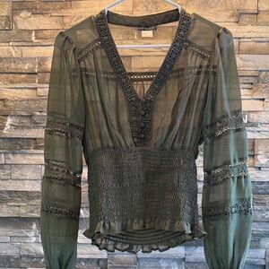 We The Free Olive Lace Detail Blouse